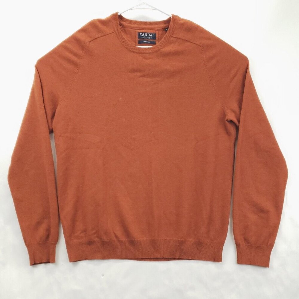 Canda C&A Sweater Mens XL Burnt Orange Knit Lambswool Long Sleeve Crew Neck
